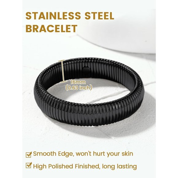 Women Gold Stainless Steel Stretch Flexible Wide Wristband Bangle Chain Bracelet - Picture 4 of 9